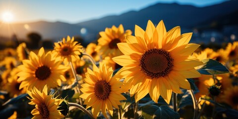 Sunflowers in a Field With the Sun