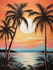Palm Beach Silhouette: Vibrant Island Scene Wall Art