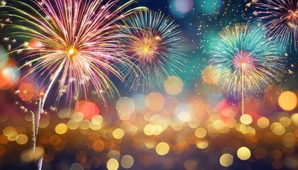 colorful firework with bokeh background new year celebration abstract holiday background