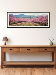Cascading Cherry Blossom Petals: Panoramic Landscape Meadow Nature Art Print