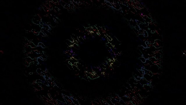 background moving stripes and flashing with shining light dots. Animation with circles,Abstract Kaleidoscope pattern with full colors. Magic mandala. 4k