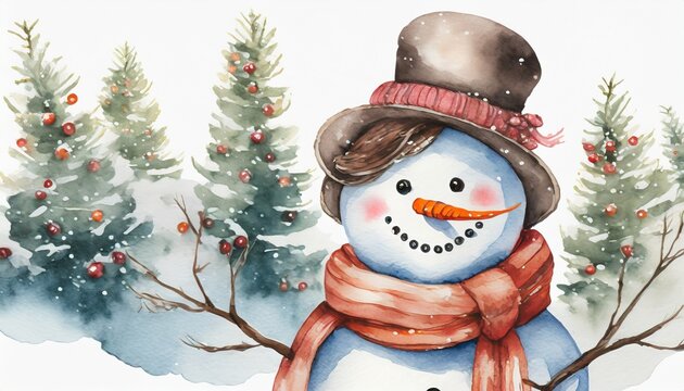 snowman with hat and scarf clipart watercolor clip art water color
