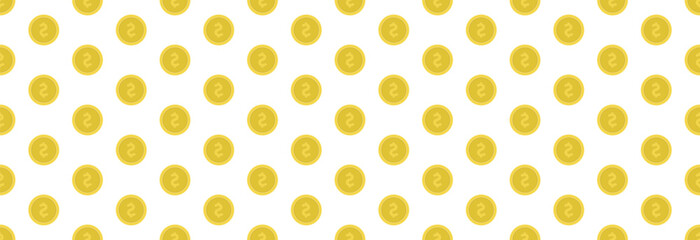 Gold coin dollar on a white background, seamless pattern.