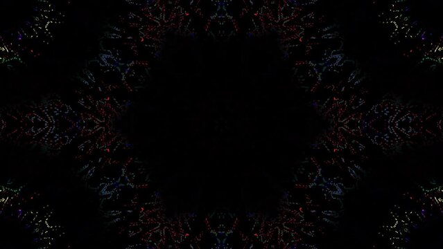 3D stripes and flashing with shining light dots. Animation with circles,Abstract Kaleidoscope pattern with full colors. Magic mandala. 4k