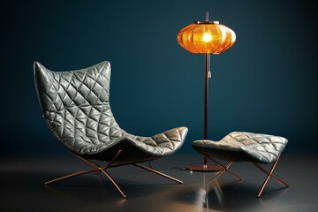 Contemporary armchair, footrest and lamp set. Generative AI