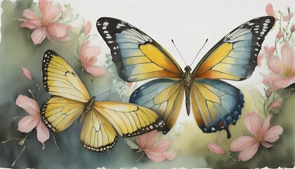 hyperrealism painting butterflies white background watercolor style farmhouse chic tempera clipart...