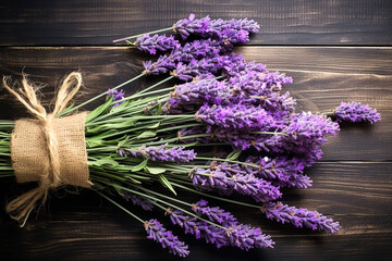 Bouquet of lavender on a wooden table