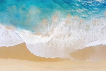 Aerial view of beautiful tropical beach with turquoise ocean waves