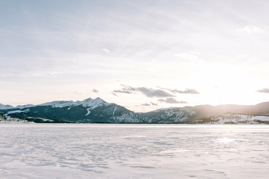 Snowy frozen Lake Dillon, Colorado