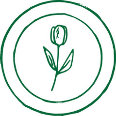 Hand drawn tulip - Vintage Round Rubber Stamp