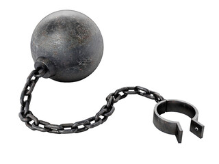 Ball and chain isolated on transparent background. 3D illustration