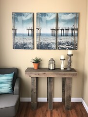 Vintage Ocean Serenity: Rustic Wall Decor featuring Beach Scene Art & Seaside Piers