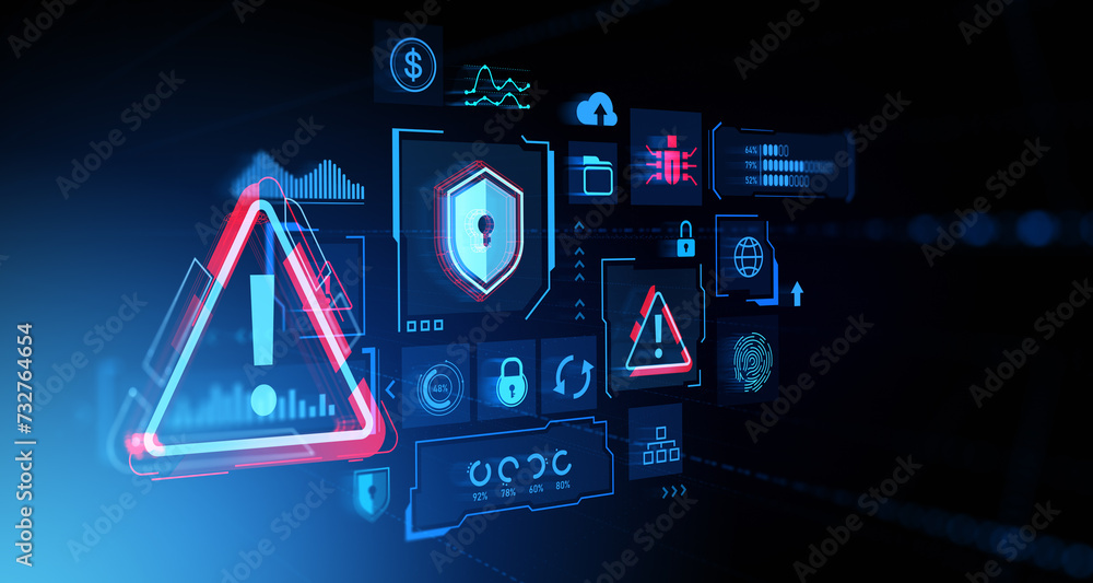 Poster digital cybersecurity chart with big business data and statistics icons