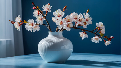 Beautiful vase with cherry blossoms branch, decoration elegant