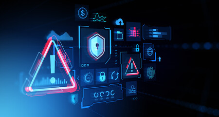 Digital cybersecurity chart with big business data and statistics icons