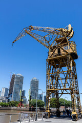 Old port cranes in the financial district of Puerto Madero in Buenos Aires, Argentina