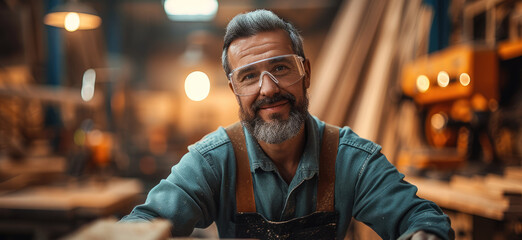 Obraz premium A carpenter working at workshop. Generative AI.