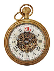 Antique pocket watch isolated on transparent background. 3D illustration