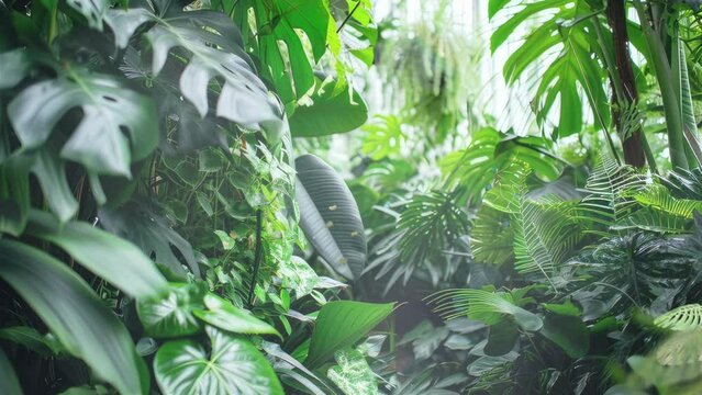Indoor Oasis Capturing the Enigmatic Greenery of Tropical Plants in a Floral Arrangement for a Serene Nature Backdrop. looping time-lapse virtual video animation background