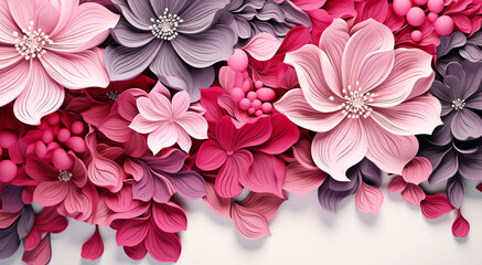  Three-dimensional illustration of a background with flowers for holiday cards,Generated by AI