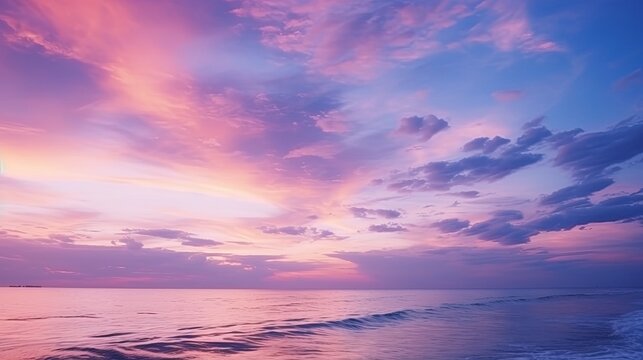 Aerial view sunset sky,Nature beautiful Light Sunset or sunrise over sea,Colorful dramatic majestic scenery sunset Sky with Amazing clouds and waves in sunset sky purple light cloud background