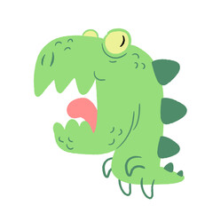 Cute green dinosaur cartoon vector illustration isolated on white background