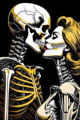 Skeleton lovers valentines, gothic, retro hearts 