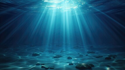 Fototapeta na wymiar Underwater scene with rays of sunlight piercing through the ocean