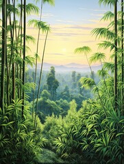 Serene Bamboo Forests: Scenic Vista Wall Art � Vintage Painting of Nature