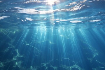 Submerged ocean water line exhibiting ripples and shimmering sunrays. Generative AI