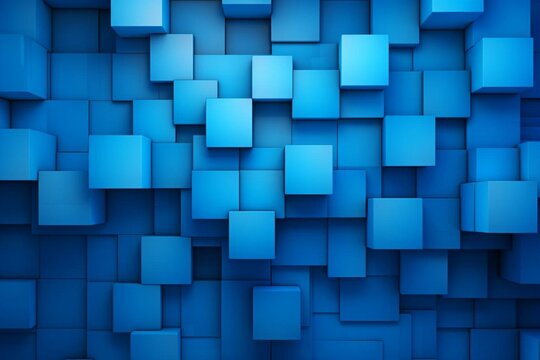 Abstract cube blocks wall stacking blue design for cubic wallpaper background. Generative AI