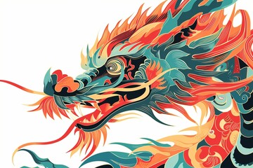 Colorful Dragon Head on White Background