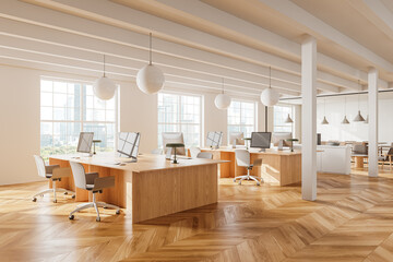 Stylish office interior with coworking and business room with modern technology