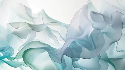 Fototapeta premium abstract minimalism with a realistic photograph featuring translucent organic amorphous flat shapes overlapping in iridescent layers, set against a pristine white background.