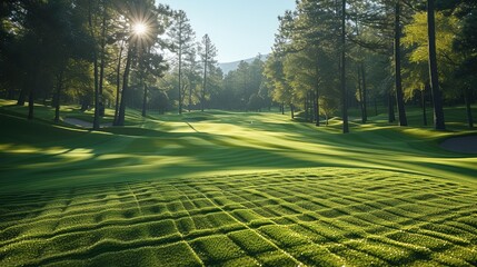 A beautiful par 3 golf course in a forest. Generative AI.