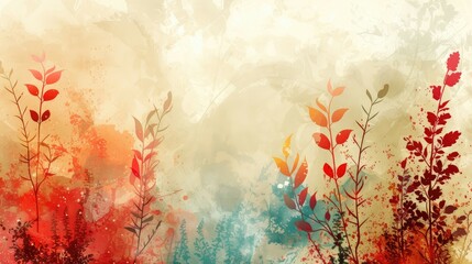 Obraz na płótnie Canvas Ethereal watercolor plants in warm autumnal tones.