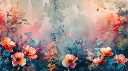 Fototapeta na wymiar Ethereal floral watercolor with translucent petals in warm light.