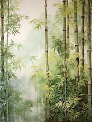 Vintage Bamboo Serenity: Exquisite Forest Wall Art and Vintage Painting