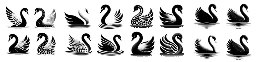 Multiple vector images of a swan  - obrazy, fototapety, plakaty