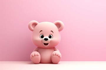 Cute Cartoon Pink Bear with Space for Copy