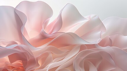 abstract minimalism with a realistic photograph featuring translucent organic amorphous flat shapes overlapping in iridescent layers, set against a pristine white background.