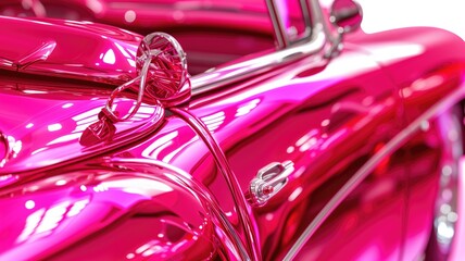 Shiny pink vintage car detail