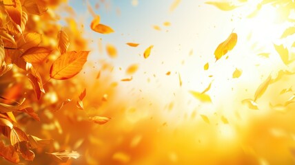 Autumn leaves swirling in golden sunlight - obrazy, fototapety, plakaty