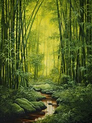 Vintage Painting of Serene Bamboo Forests - Nature Artwork at Its Finest