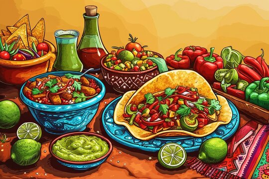 A Painting of Mexican Food on a Table