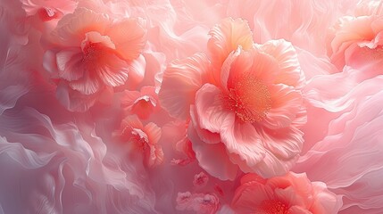 Digital art of soft pink flowers amidst a flowing, dreamy backdrop.