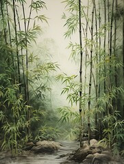 Serene Bamboo Forests: Vintage Nature Artwork, Beautiful Wall Art Painting