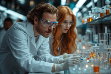 A multinational team of scientists working together in a high-tech laboratory, pooling expertise to address global health challenges. Concept of collaborative research. Generative Ai.