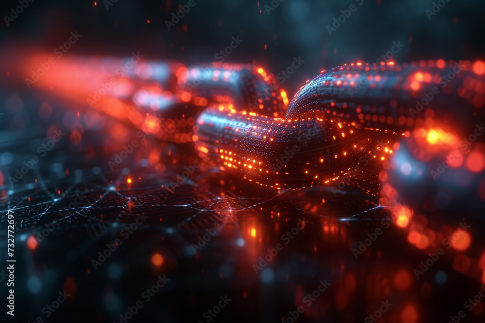 Poster a series of interconnected blockchain nodes representing a secure and transparent global financial s