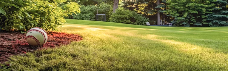 Foto op Plexiglas A baseball rests peacefully in the lush green grass © Алла Морозова